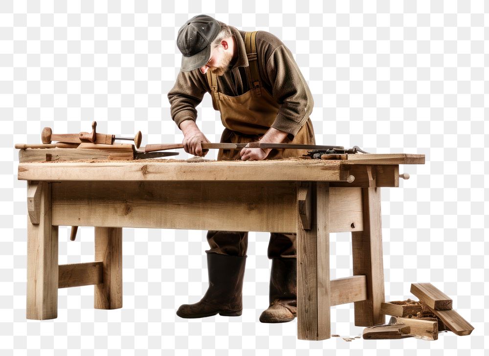 PNG Carpenter working bench adult white background concentration.
