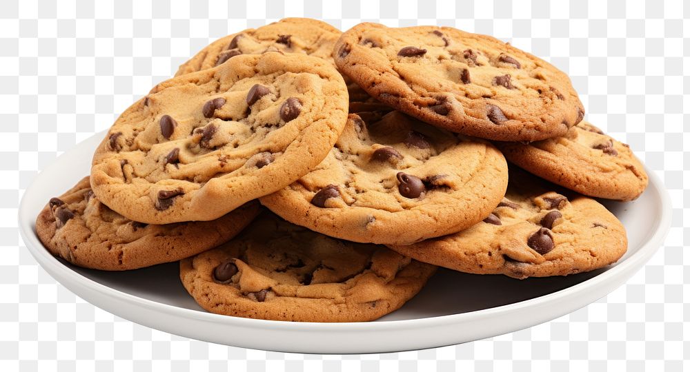 PNG Chocolate chip cookies plate food white background
