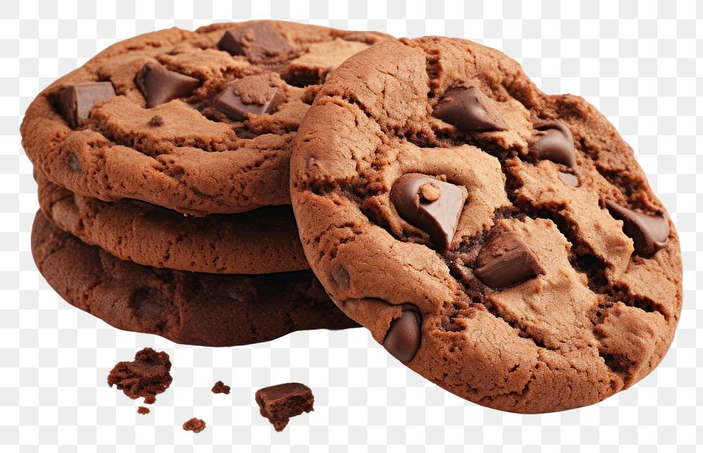 PNG Double chocolate chip cookies dessert food white background.