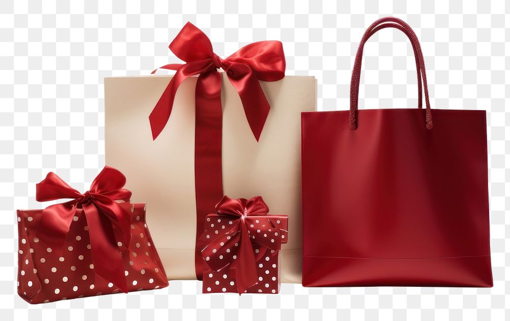 PNG Presents in festive shopping bag handbag white background celebration.
