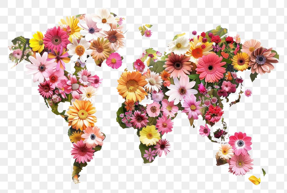 PNG Flower Collage world map flower pattern plant.
