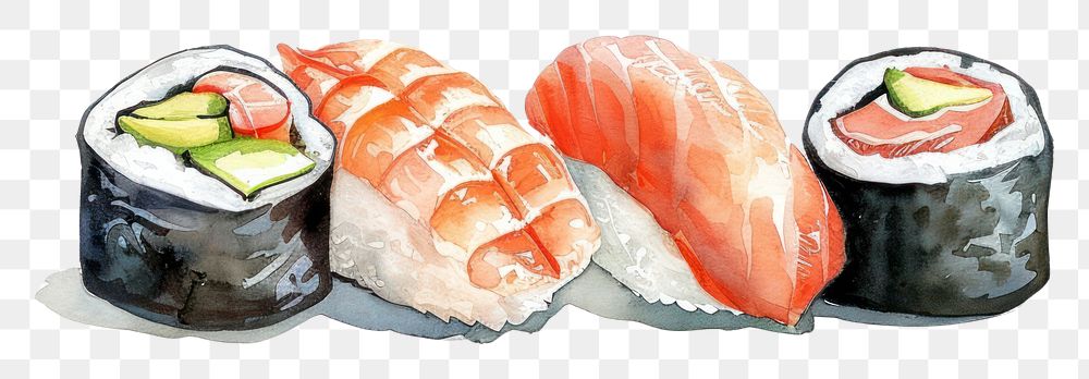 PNG Sushi border watercolor rice food meal