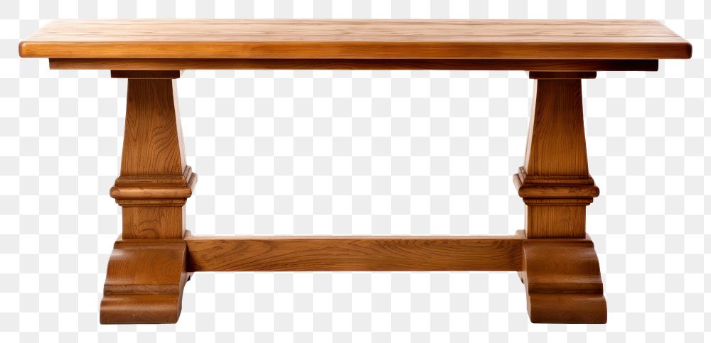 PNG Oak wooden table furniture bench white background.