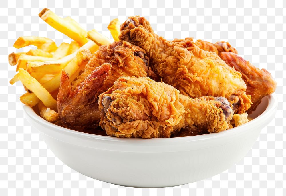 PNG Fried chicken with french fried food meat white background