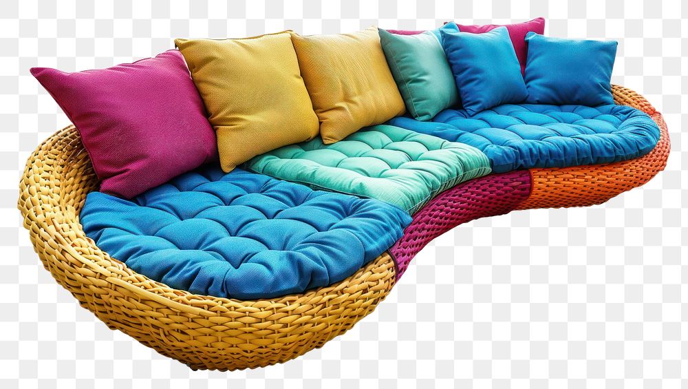PNG Outdoor sectional colorful sofa furniture cushion pillow