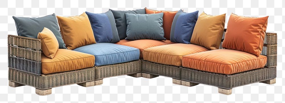PNG Outdoor sectional sofa furniture cushion pillow.