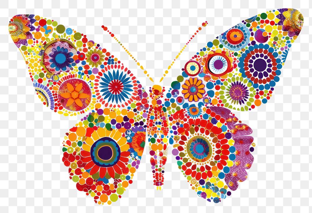 PNG Retro groovy butterfly graphics pattern collage.