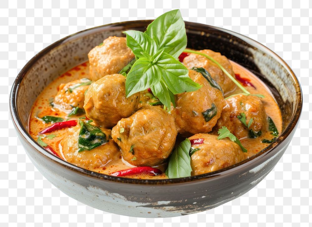 PNG Thai turkey meatball in coconut curry food food presentation.