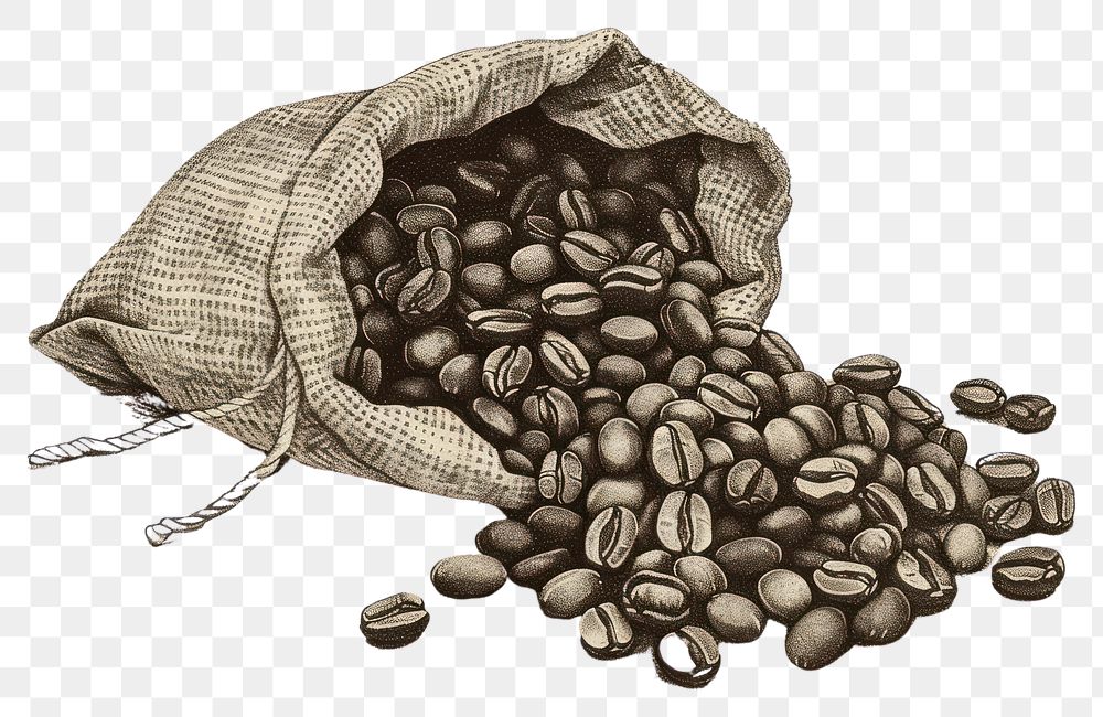 PNG Coffee beans in sack beverage animal drink.