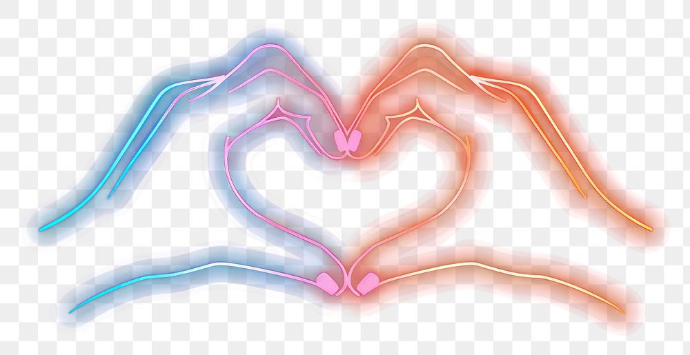 PNG Two hand making heart shape neon light smoke pipe.