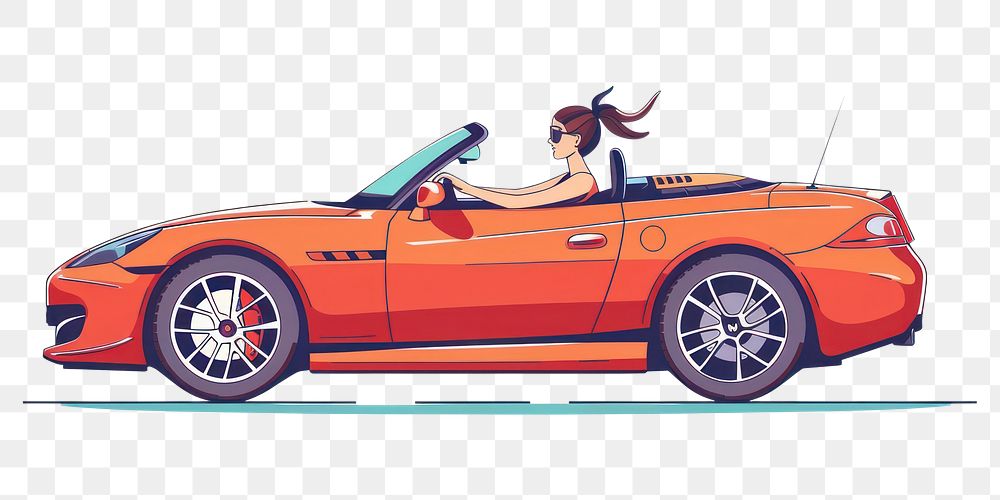 PNG Woman driving sports car flat illustration transportation convertible automobile.