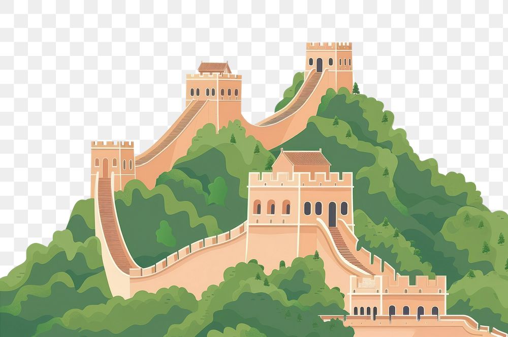 PNG Flat illustration great wall of china architecture building castle.