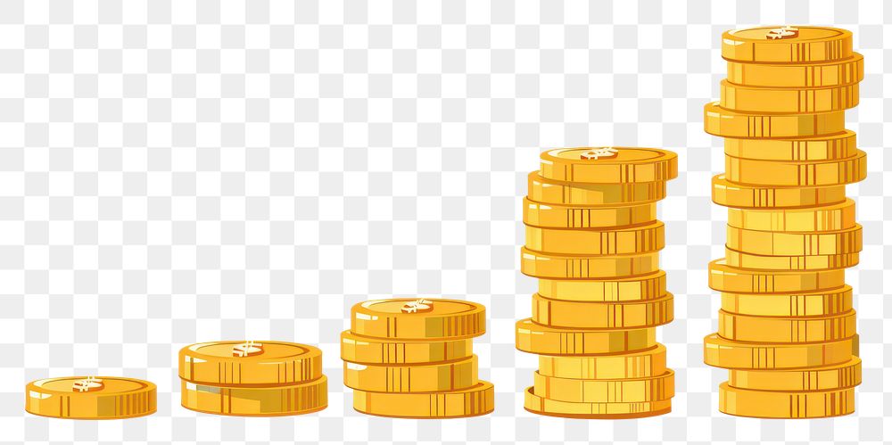 PNG Flat illustration rising Golden coin stacks gold money white background.
