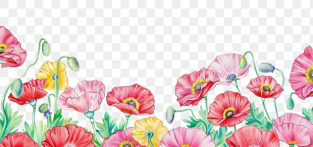 PNG Poppy flower border backgrounds pattern drawing.