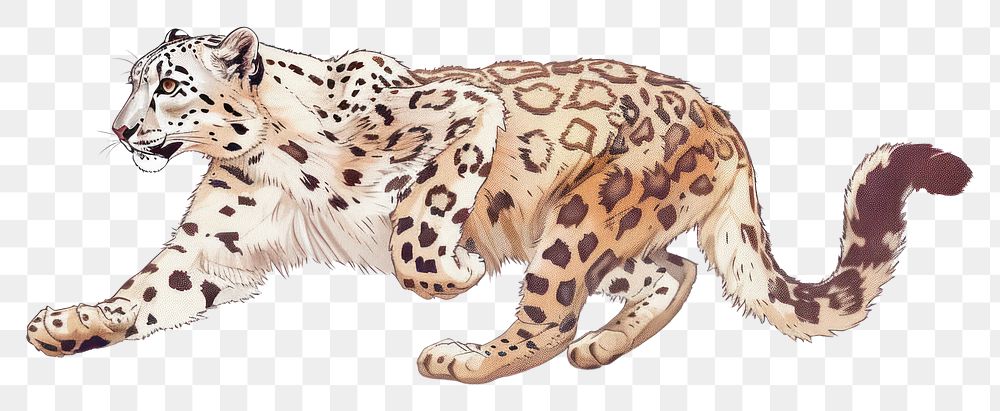 PNG Snow leopard running illustration wildlife panther cheetah.