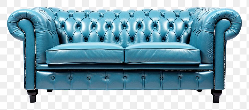 PNG Leather sofa furniture armchair blue.