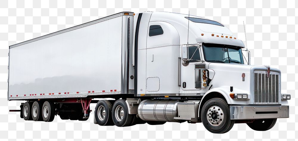 PNG 18 wheel truck hauling cargo bay vehicle white background transportation.