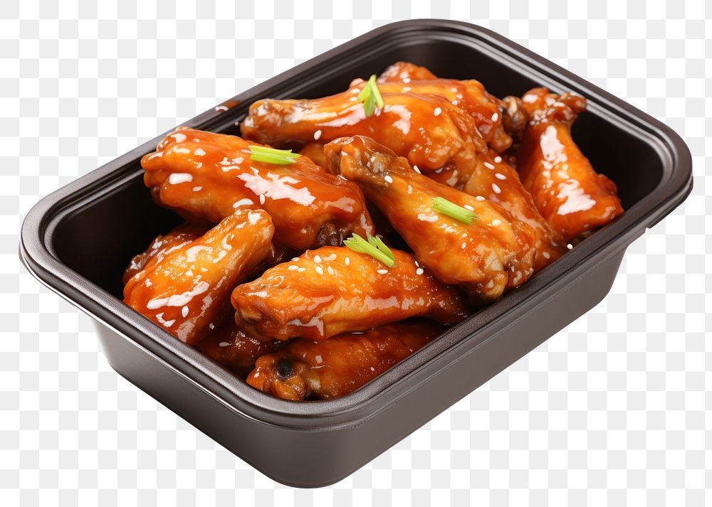PNG Chicken wings in take out container food meat white background.