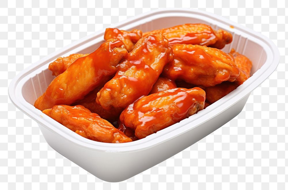 PNG Chicken wings in take out container food white background freshness.