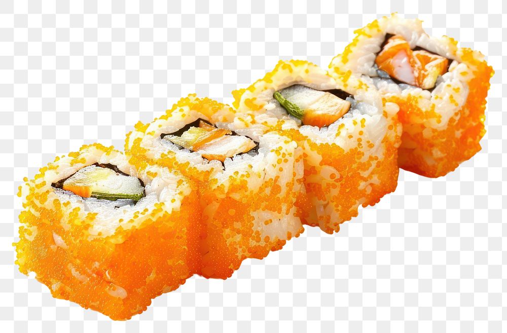 PNG Golden california roll sushi produce grain dish.