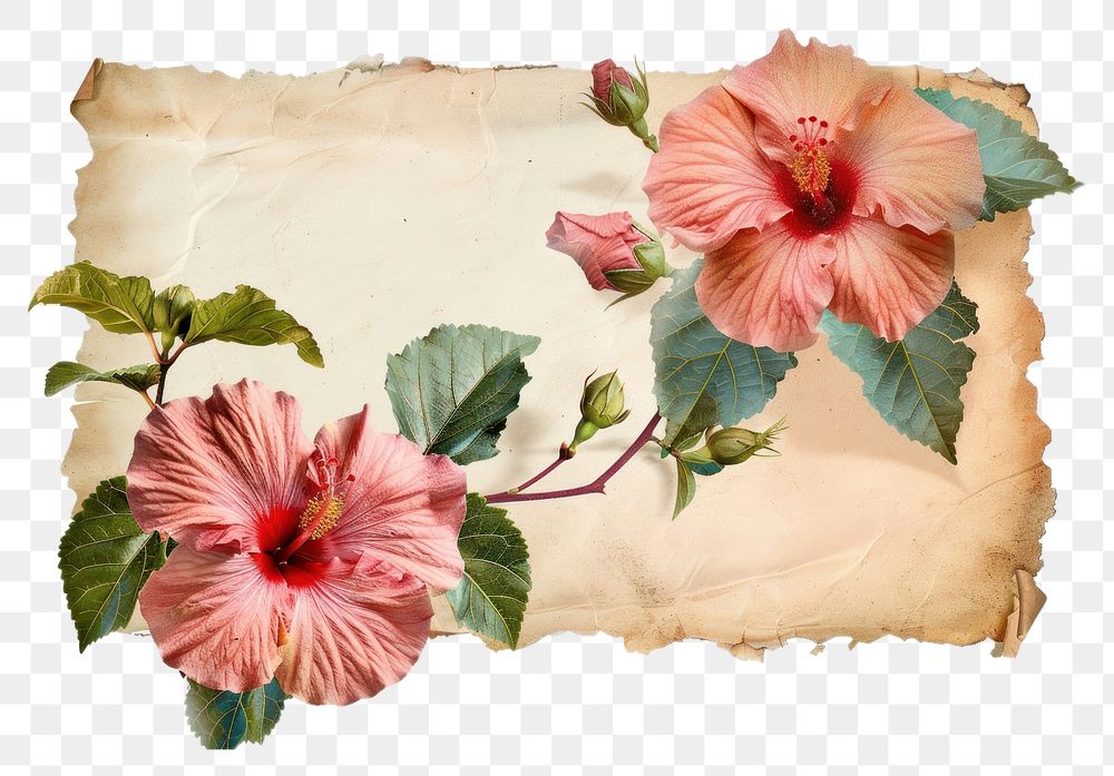 PNG Vintage frame of hibicus hibiscus flower plant.