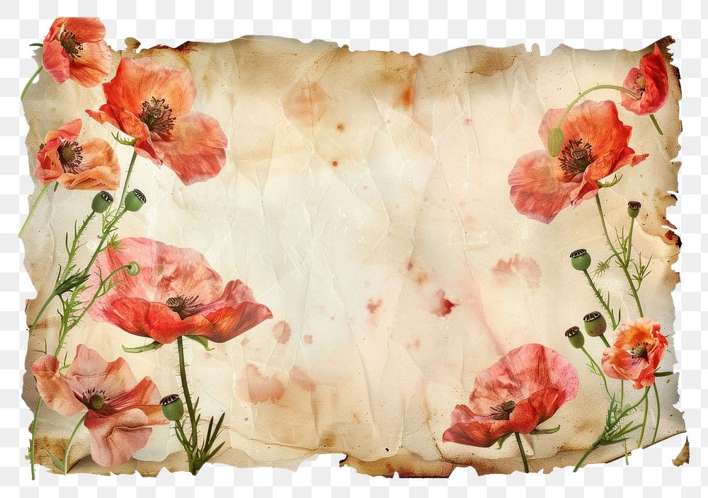 PNG Vintage frame of poppy backgrounds pattern flower.