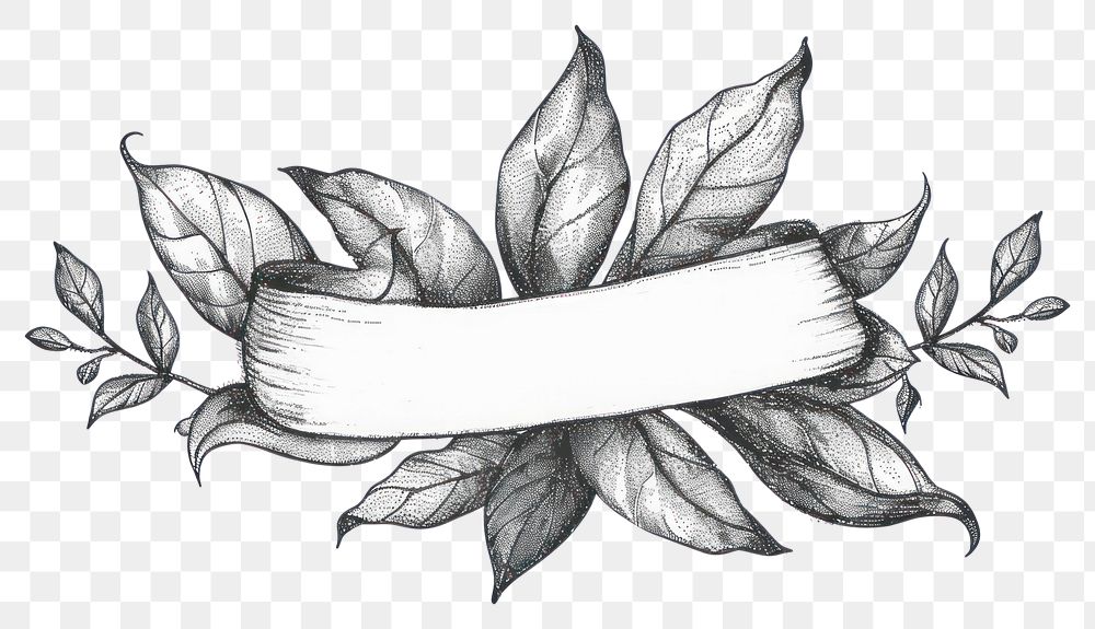 PNG  Ribbon with leaf pattern drawing sketch.