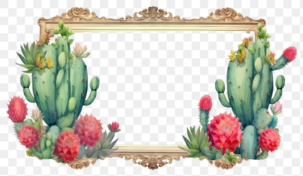 PNG Vintage frame cactus plant white background creativity.