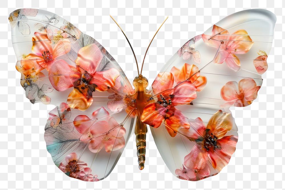 PNG Flower resin art in butterfly animal insect white background.