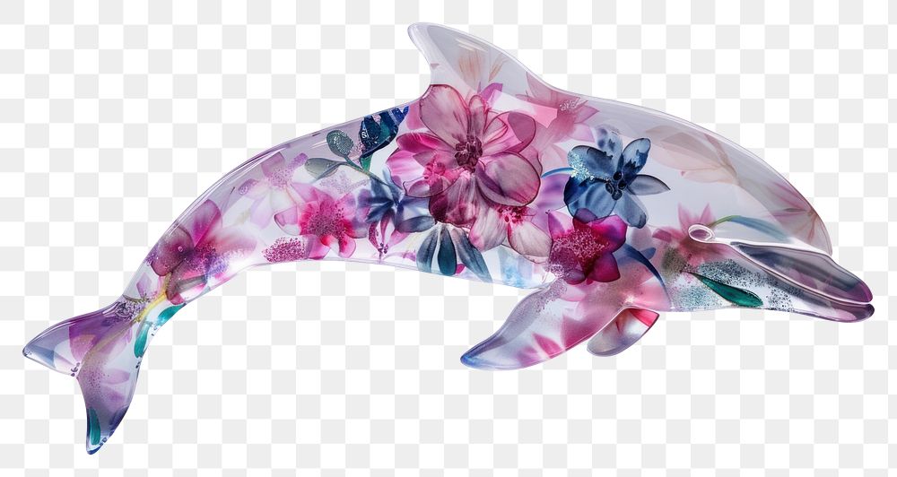 PNG Flower resin art in dolphin animal mammal underwater.