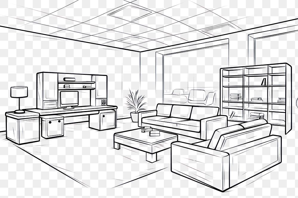 PNG Office space sketch architecture furniture.