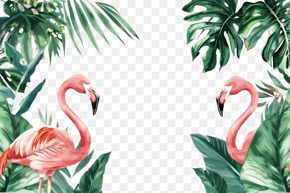 Watercolor tropical borders flamingo backgrounds outdoors.