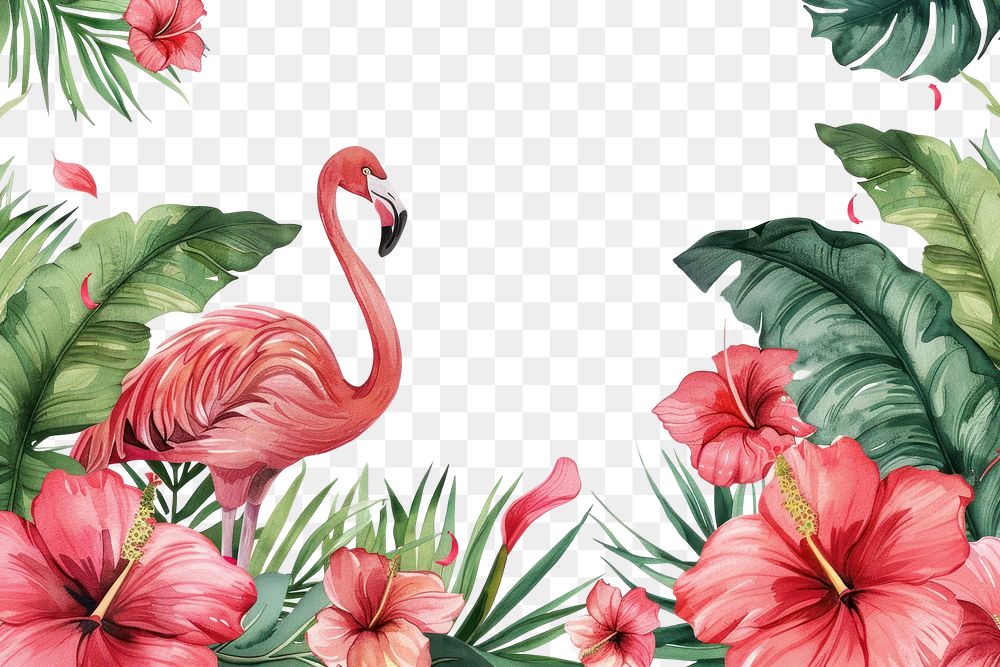 Watercolor tropical borders flamingo backgrounds hibiscus.
