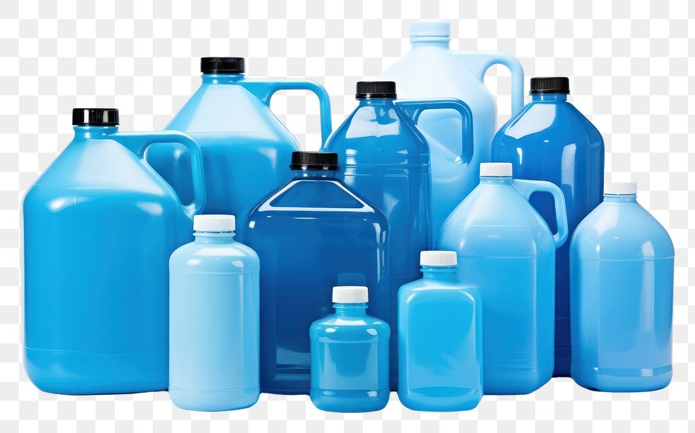 PNG Blue gallon bottle white background arrangement.