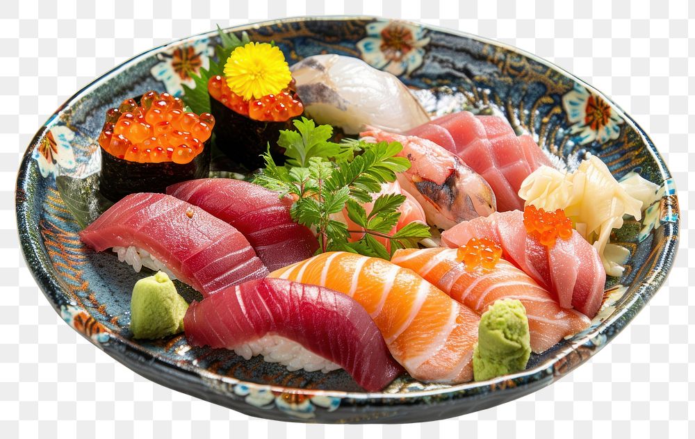 PNG Maguro nigiri sushi dish seafood plate.