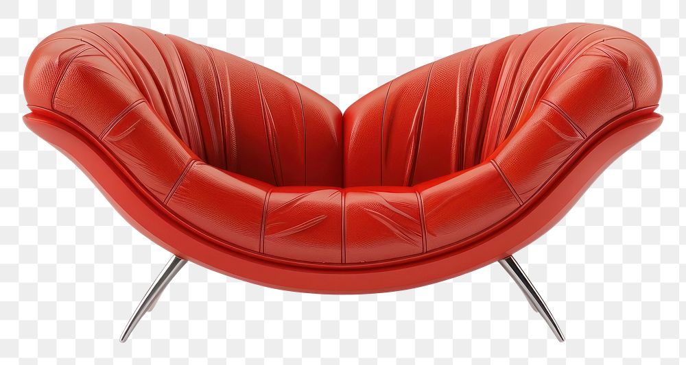 PNG Red heart curve sofa furniture armchair white background.