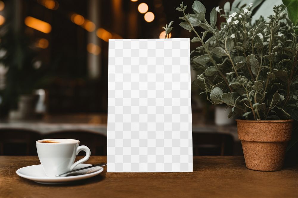 PNG coffee cafe menu mockup, transparent background