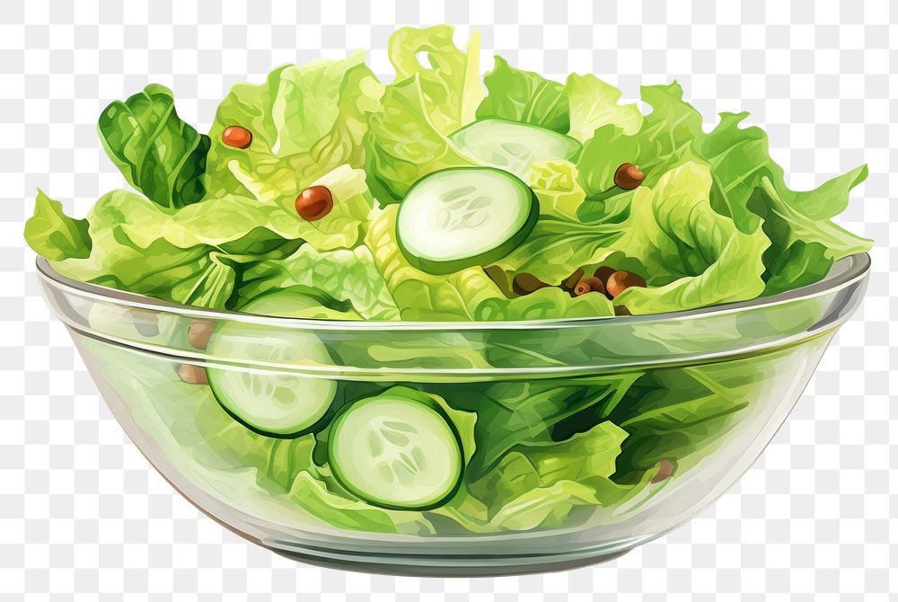 PNG Bowl vegetable lettuce salad, digital paint illustration. 