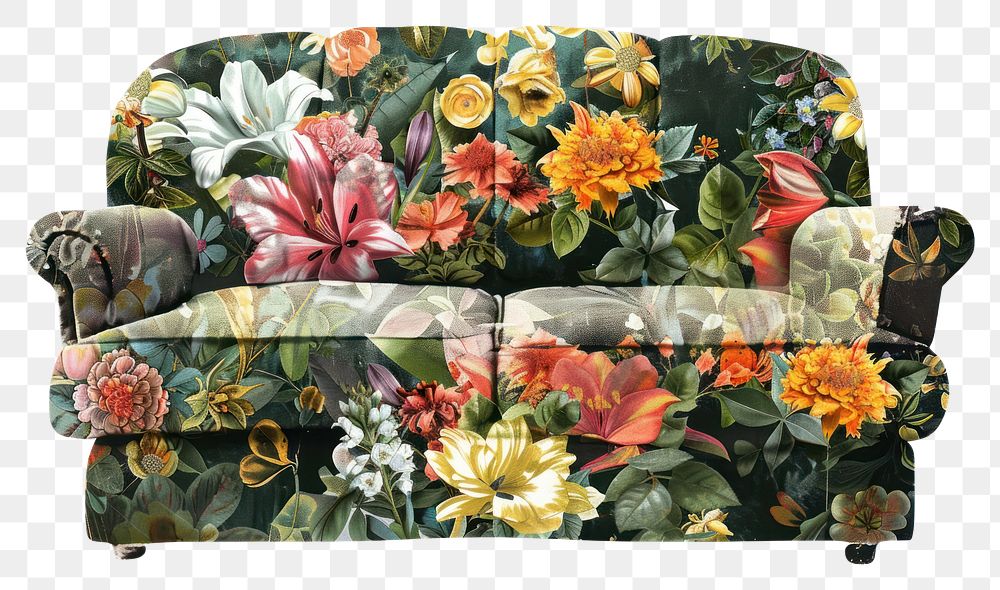PNG  Flower Collage Sofa furniture couch plant.