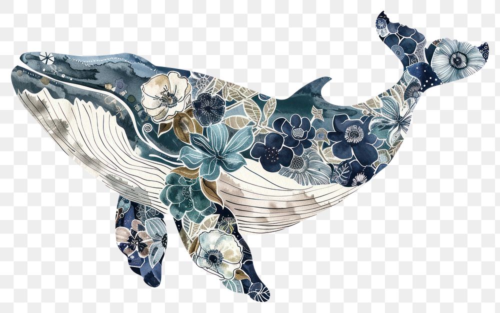 PNG Flower Collage blue whale pottery animal mammal.