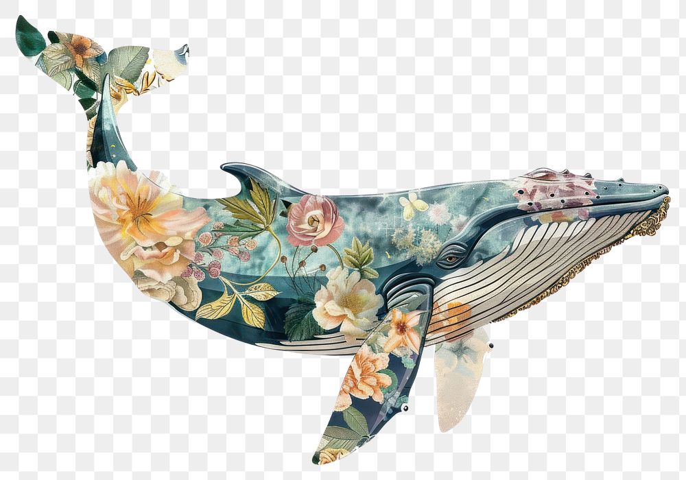 PNG Flower Collage blue whale animal mammal art.