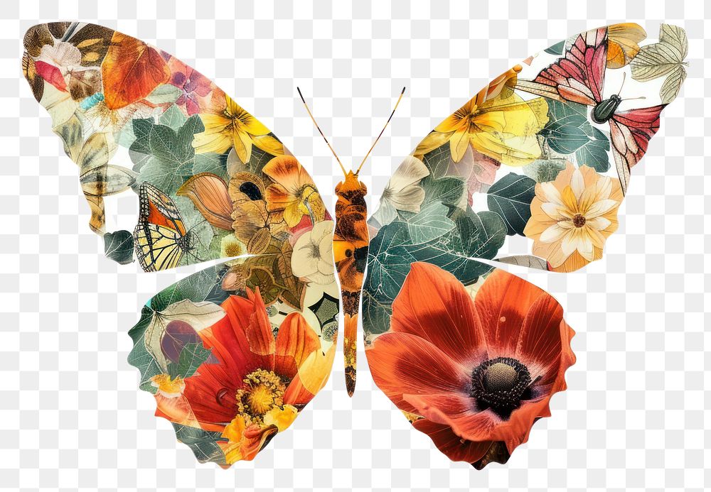 PNG  Flower Collage Butterfly butterfly flower invertebrate.