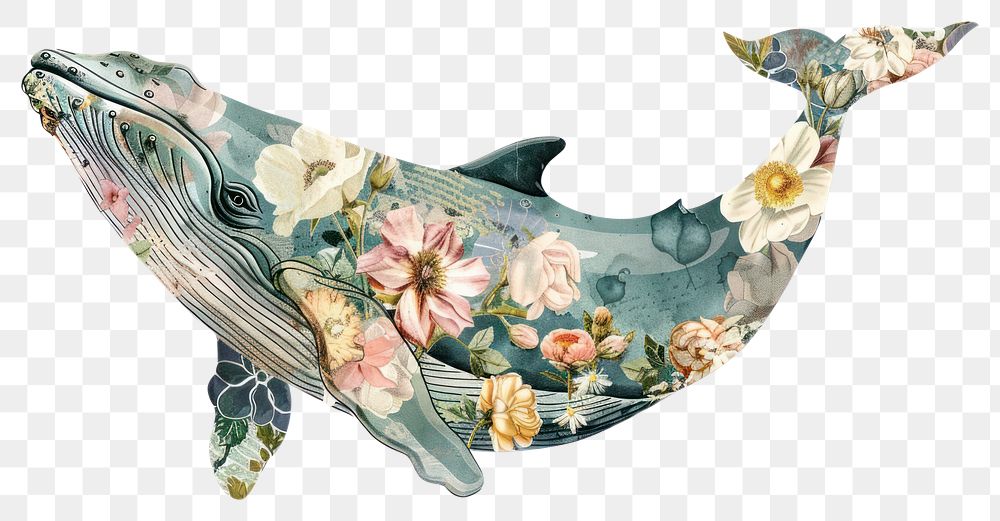 PNG Flower Collage blue whale pottery animal mammal.