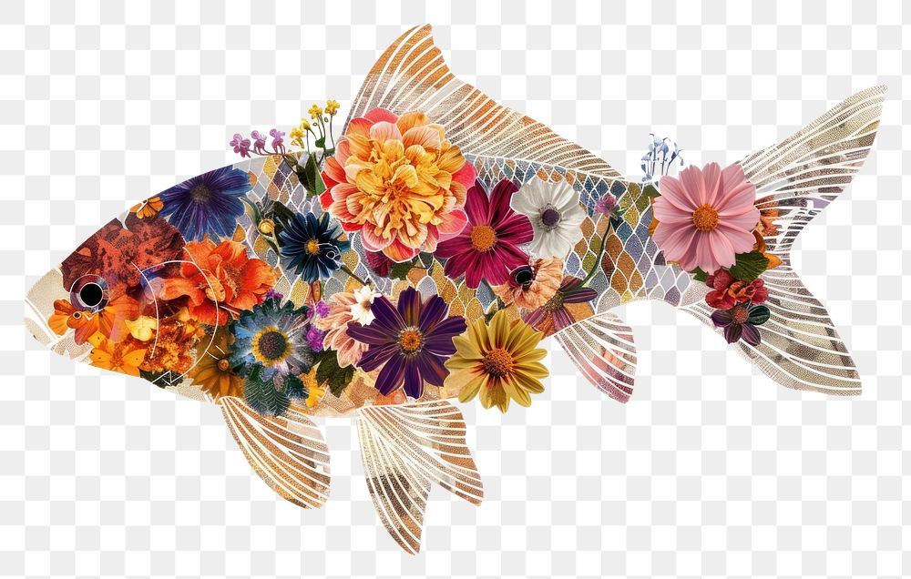 PNG  Flower Collage fish pattern graphics animal.
