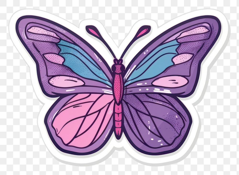 PNG  Retro sticker butterfly purple illustrated drawing.