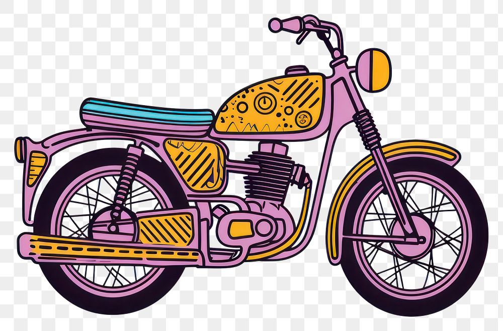 PNG A vector graphic of vintage motorcycle transportation machine vehicle.