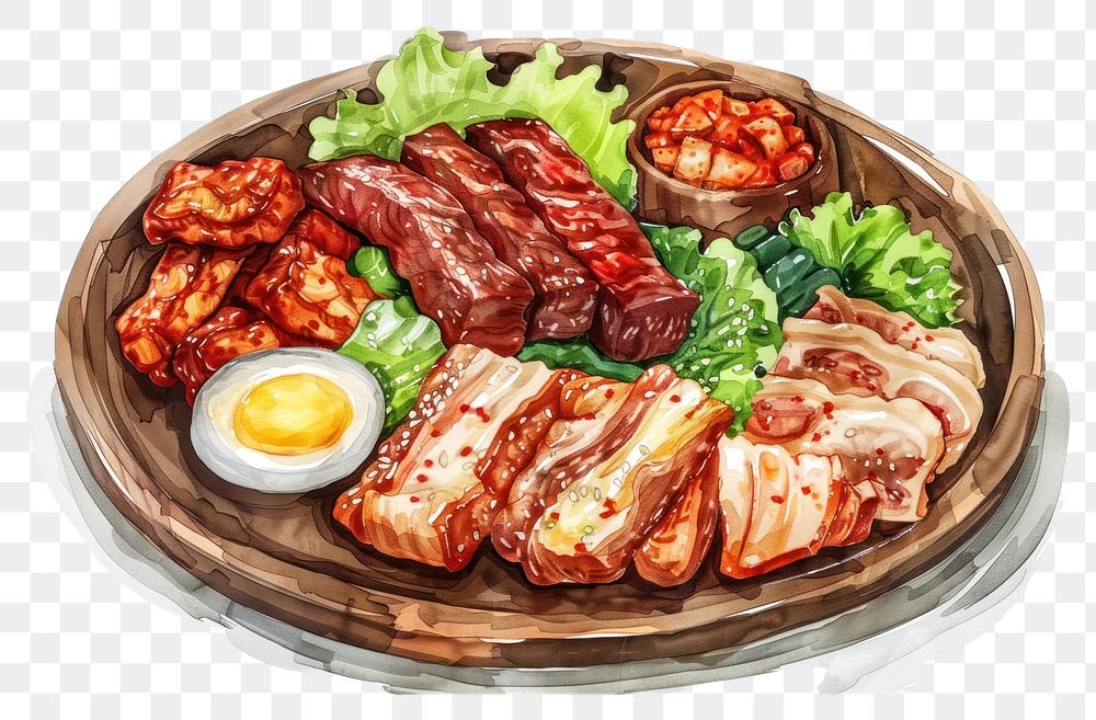 PNG Samgyeopsal food platter brunch.