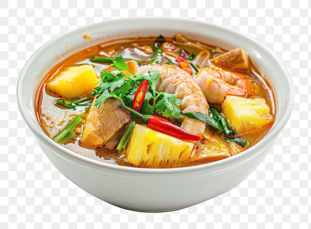 PNG Fish soup with chilli adn pineapple food dish meal.