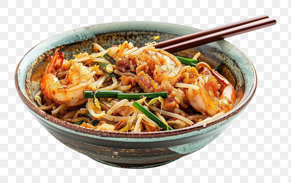 PNG Fried rice noodles char kwat teow food chopsticks meal.