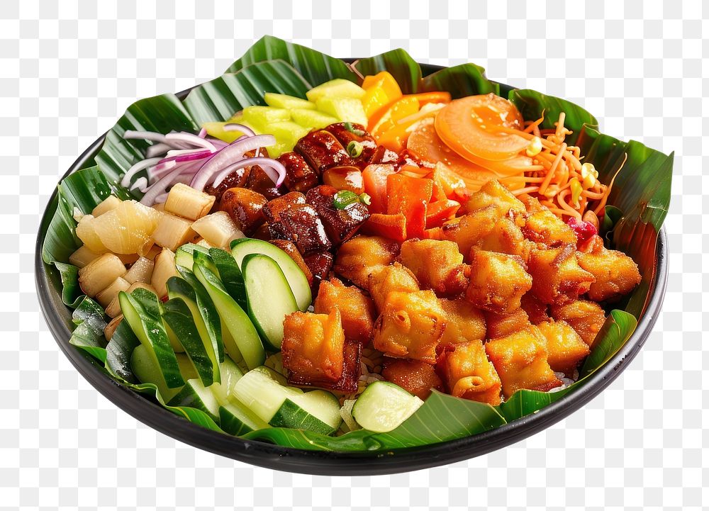 PNG Fruit vegetable salad rojak food platter plate.